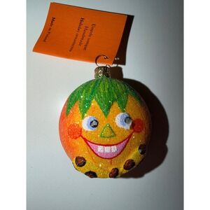 Patricia Breen Designs Handmade Glass Ornament Smiling Face Glitter Poland New